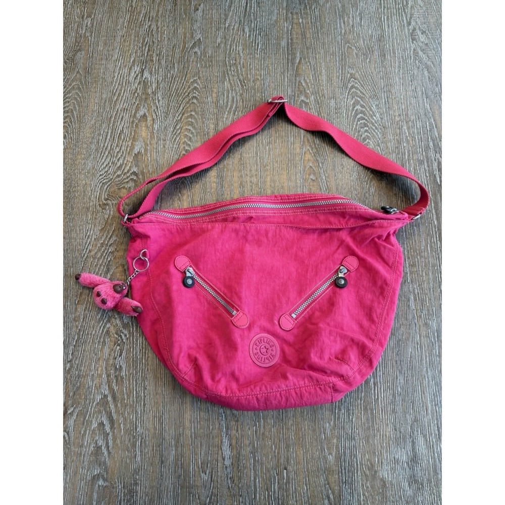 Kipling Farrah Hot Pink Large Shoulder/Crossbody Hobo Bag Lightweight Travel EUC